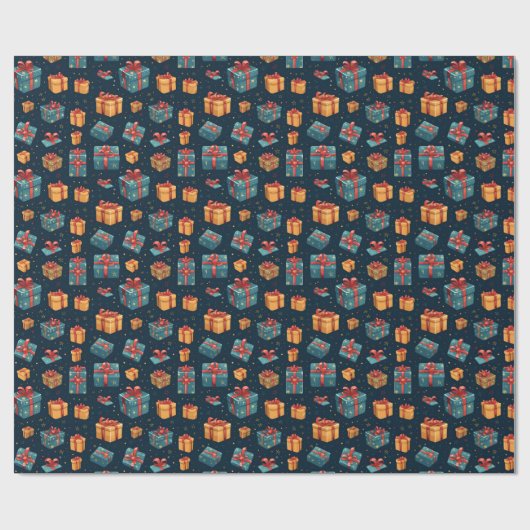Schattige Blauw & Geel Geschenkdozen Navy Pattern Cadeaupapier (Vlak)