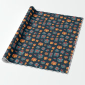 Schattige Blauw & Geel Geschenkdozen Navy Pattern Cadeaupapier (Uitgerold)