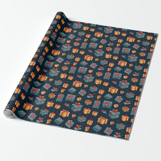 Schattige Blauw & Geel Geschenkdozen Navy Pattern Cadeaupapier (Uitgerold)