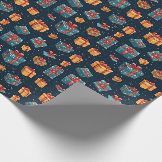 Schattige Blauw & Geel Geschenkdozen Navy Pattern Cadeaupapier (Hoek)