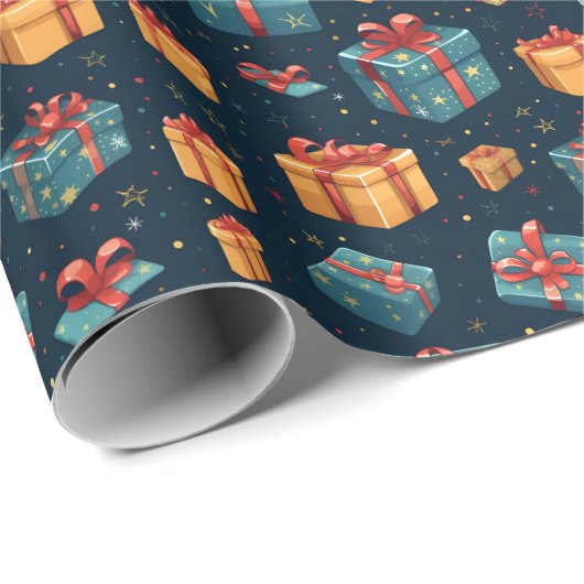 Schattige Blauw & Geel Geschenkdozen Navy Pattern Cadeaupapier (Rol Hoek)