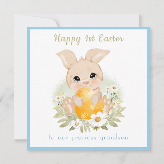 Schattige Blauw Geel Konijntje Kleinzoon 1e Pasen  Kaart (Voorkant)