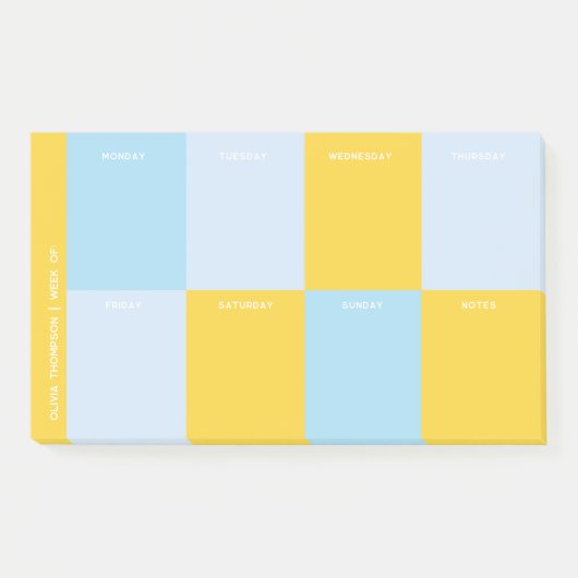 Schattige Blauw Geel School Weekplanner Post-it® Notes (Voorkant)