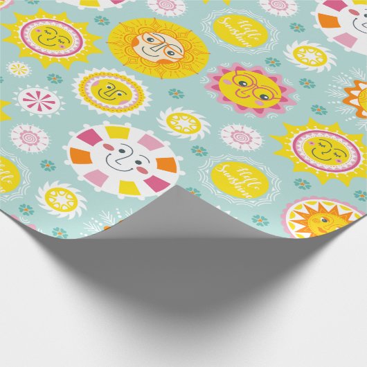 Schattige blauw geel zonneschijn inpakpapier (Hoek)