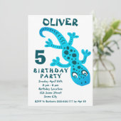 Schattige blauw gekko hagedis jongen verjaardagsfe kaart (Staand voorkant)