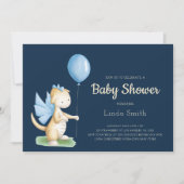 Schattige Blauw Gender Neutraal Dragon Baby shower Kaart (Voorkant)