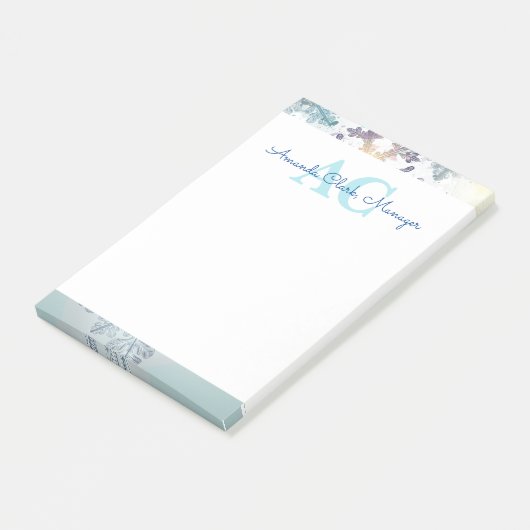 Schattige blauw gepersonaliseerd monogram naam post-it® notes (Schuin)