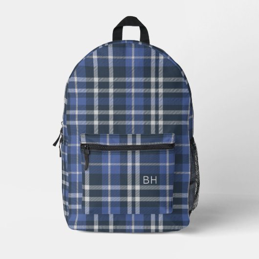 Schattige blauw geruite tartan check monogram Init Bedrukte Rugzak (Voorkant)