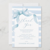 Schattige Blauw Gestreepte Bow Ribbon Baby Boy Sho Bedankkaart (Voorkant)