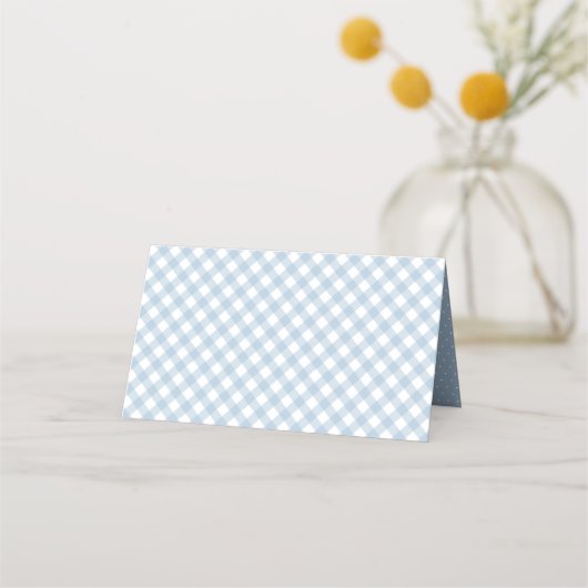 Schattige blauw gingham check eenvoudige jongen ba plaatskaartje (Achterkant)