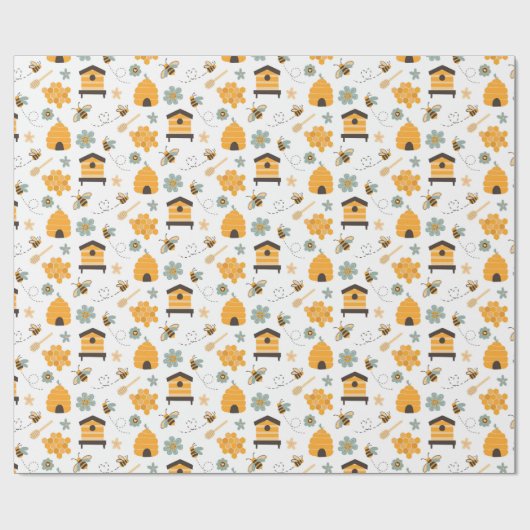 Schattige Blauw & Goud Bijenwikkelpapier Cadeaupapier (Vlak)