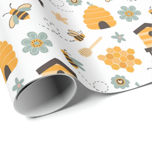 Schattige Blauw & Goud Bijenwikkelpapier Cadeaupapier (Rol Hoek)