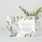 Schattige Blauw Goud Bloemen Olifant Boeken voor B Informatiekaartje (Staand voorkant)