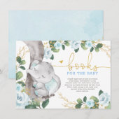 Schattige Blauw Goud Bloemen Olifant Boeken voor B Informatiekaartje (Voorkant / Achterkant)