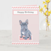 Schattige Blauw Grijs Franse Bulldog Puppy Kaart (Gele Bloem)