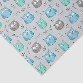 Schattige Blauw Grijs Uilenpatroon Tissuepapier (Detail)