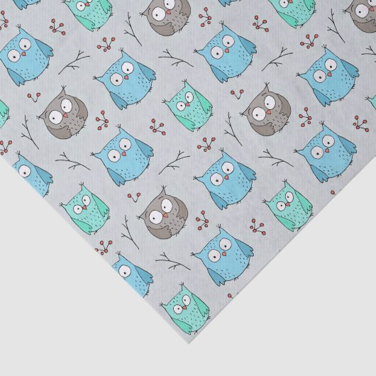 Schattige Blauw Grijs Uilenpatroon Tissuepapier (Detail)