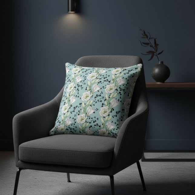 Schattige blauw grillig zwart-wit bloemenpatroon kussen (Creator heeft geüpload)