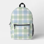 Schattige Blauw Groen Check Plaid Monogram Initial Bedrukte Rugzak (Voorkant)