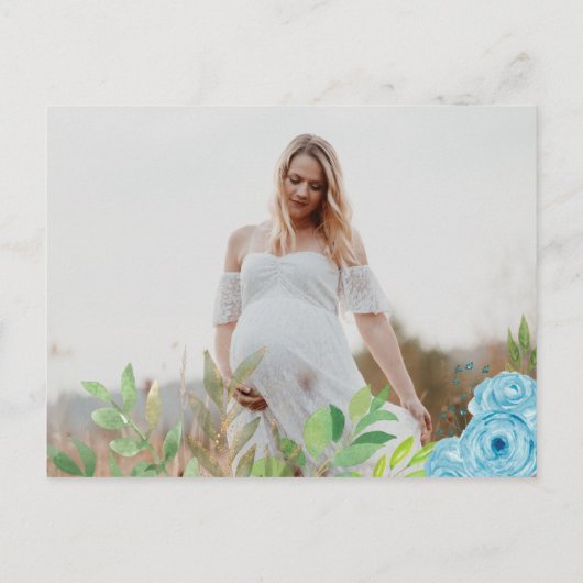 Schattige Blauw Groen Jongen Panda Baby shower Fot Uitnodiging Briefkaart (Achterkant)