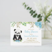 Schattige Blauw Groen Jongen Panda Baby shower Fot Uitnodiging Briefkaart (Staand voorkant)