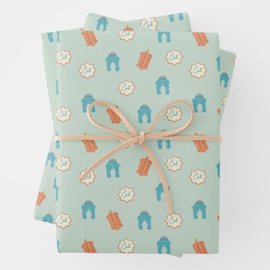 Schattige blauw/groen Ramadan Eid Inpakpapier Vel (In situ)