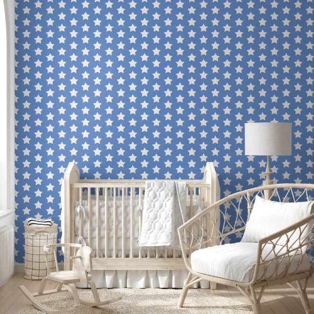 Schattige blauw groot sterpatroon herhalen behang (Kinderen)