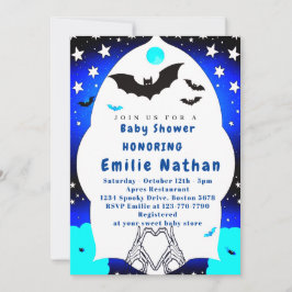 Schattige blauw Halloween baby shower Uitnodiging