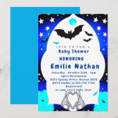 Schattige blauw Halloween baby shower Uitnodiging (Voorkant / Achterkant)