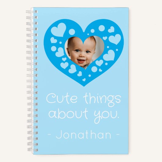 Schattige blauw hart baby boy foto lijst keepsake notitieboek (Voorkant)