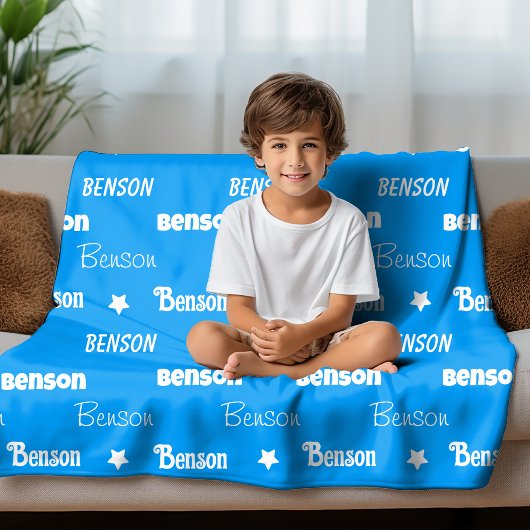 Schattige blauw herhalende naam gepersonaliseerd fleece deken