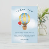 Schattige Blauw Hete Luchtballon Baby shower Bedankkaart (Staand voorkant)