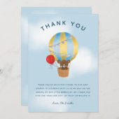 Schattige Blauw Hete Luchtballon Baby shower Bedankkaart (Voorkant / Achterkant)