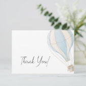 Schattige Blauw Hete Luchtballon Boy Baby shower Bedankkaart (Staand voorkant)