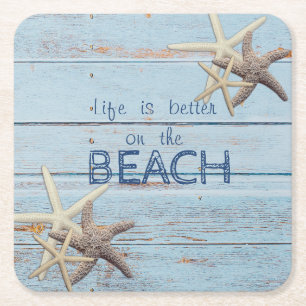 Schattige blauw hout, Starfish Kartonnen Onderzetters