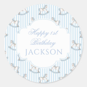 Schattige blauw houten schommelpaard boho birthday ronde sticker