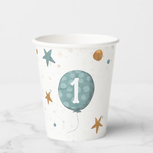 Schattige Blauw Jongen 1e Verjaardagsfeest Papieren Bekers (Voorkant)