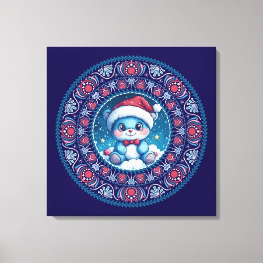 Schattige Blauw Kerst Kawaii Beer Dot Mandala Canv Canvas Afdruk (Voorkant)