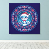 Schattige Blauw Kerst Kawaii Beer Dot Mandala Canv Canvas Afdruk (Insitu (Houten vloer))