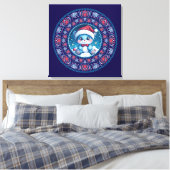 Schattige Blauw Kerst Kawaii Beer Dot Mandala Canv Canvas Afdruk (Insitu (Slaapkamer))