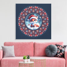 Schattige Blauw Kerst Kawaii Fox Dot Mandala Canva