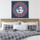 Schattige Blauw Kerst Kawaii Fox Dot Mandala Canva Canvas Afdruk (Insitu (Slaapkamer))