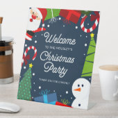 Schattige Blauw Kerstfeest Santa & Sneeuwman Reclamebord Met Voetstuk (Insitu)