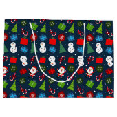 Schattige Blauw Kerstman & Sneeuwmanpatroon Groot Cadeauzakje (Achterkant)
