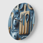 Schattige blauw keukengerei esthetisch behang grote klok (Hoek)