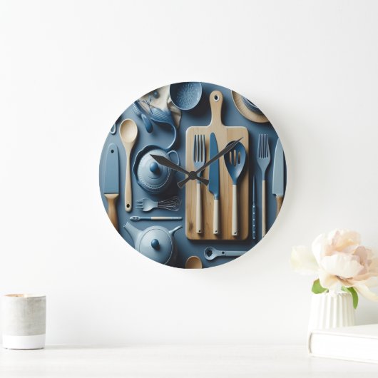 Schattige blauw keukengerei esthetisch behang grote klok (Huis)