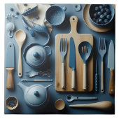 Schattige blauw keukengerei esthetisch behang tegeltje (Voorkant)