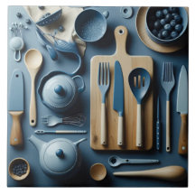 Schattige blauw keukengerei esthetisch behang