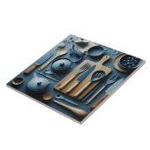Schattige blauw keukengerei esthetisch behang tegeltje (Zijkant)