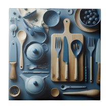 Schattige blauw keukengerei esthetisch behang